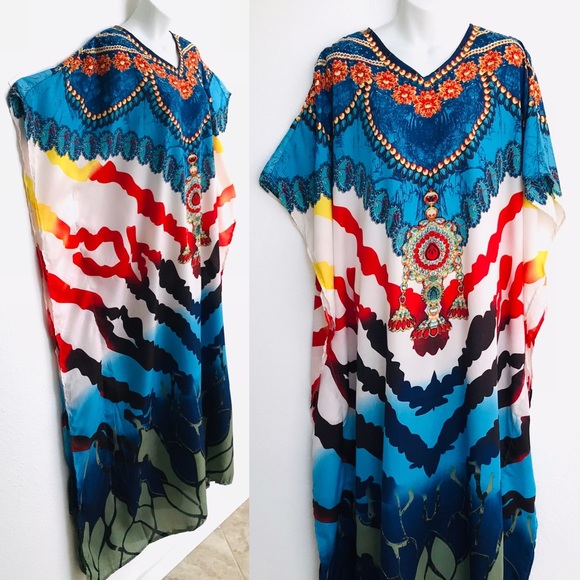 JESSICA TAYLOR Jewel and Animal Print CAFTAN Dress NWT One-Size - Picture 4 of 9